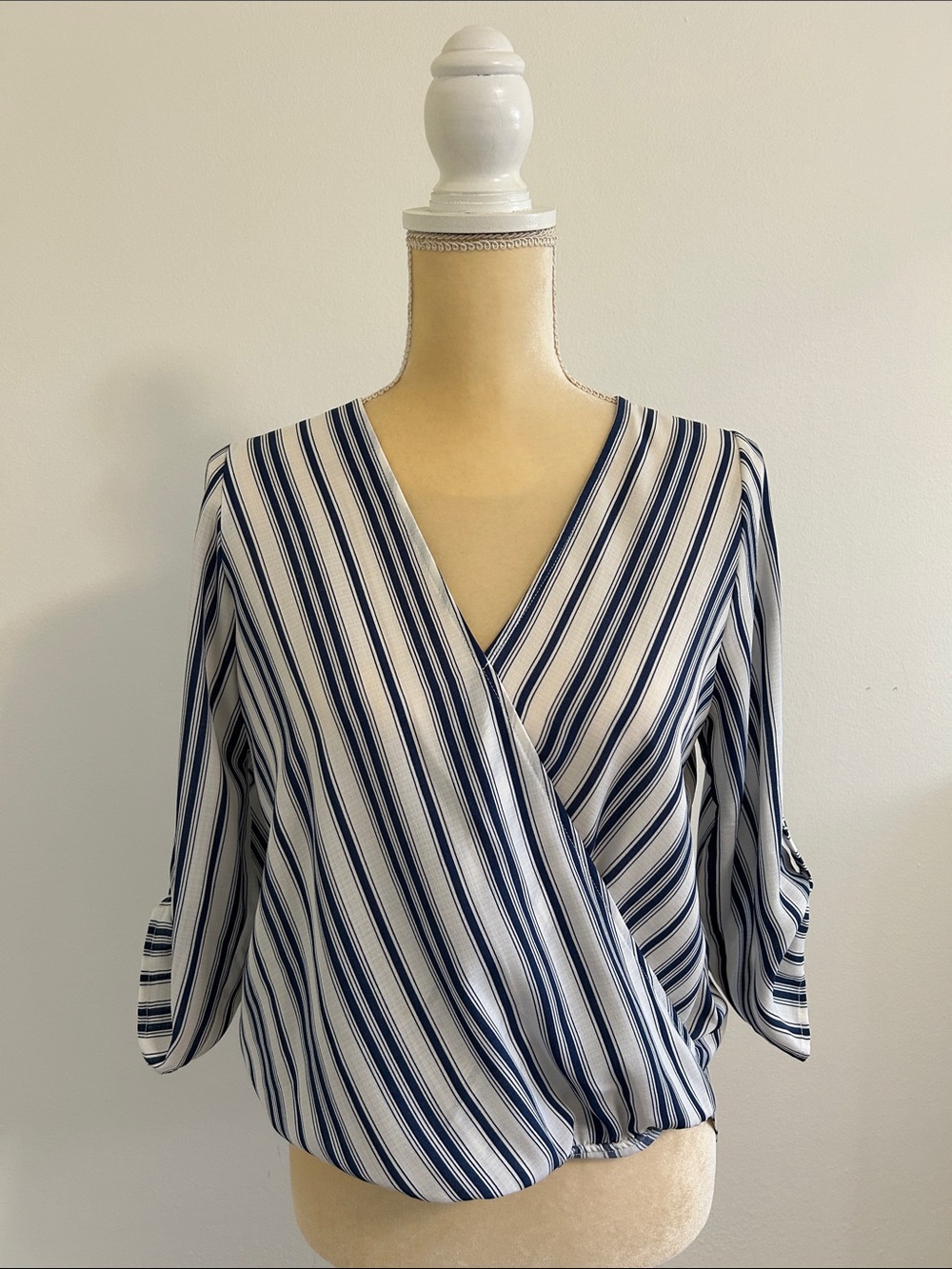 West Kei Navy and White Striped Wrap Blouse